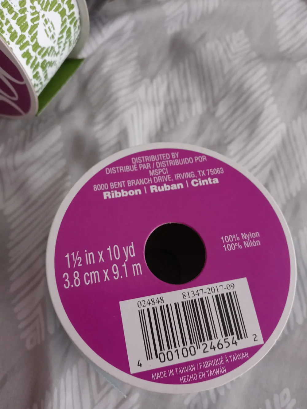 Assorted Ribbon Spools - Light Blue, Green Pattern, Black, Red